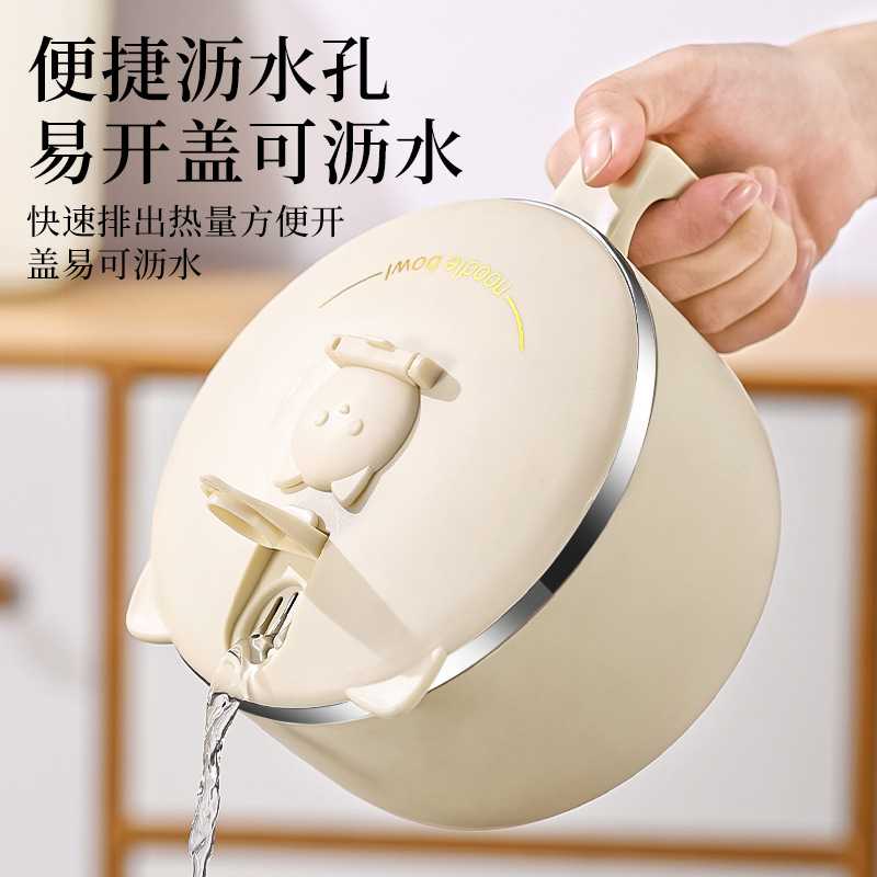 不锈钢泡面碗带盖碗用汤面碗宿舍学生吃饭大容量圆形