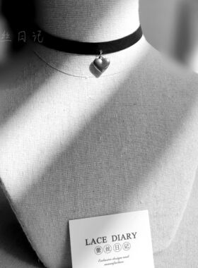 AB哥特式男女情侣通用款复古钢质银色爱心真皮羊皮项链颈链锁骨链