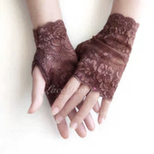 遮疤痕纹身触屏开车防晒拍照 薄款 KF01夏季 进口蕾丝手套半露指女式