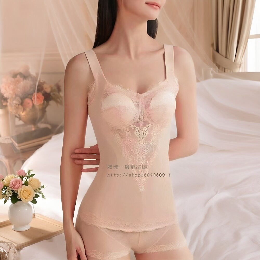 锗网新款文胸背心塑身上衣女夏季无钢圈蕾丝聚拢收腹美背背心薄款