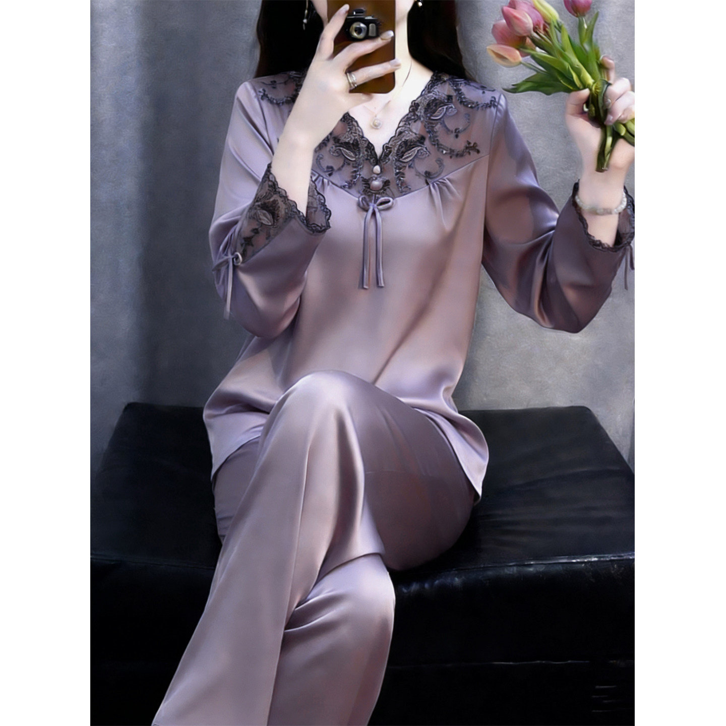桑蚕丝睡衣真丝长袖家居服