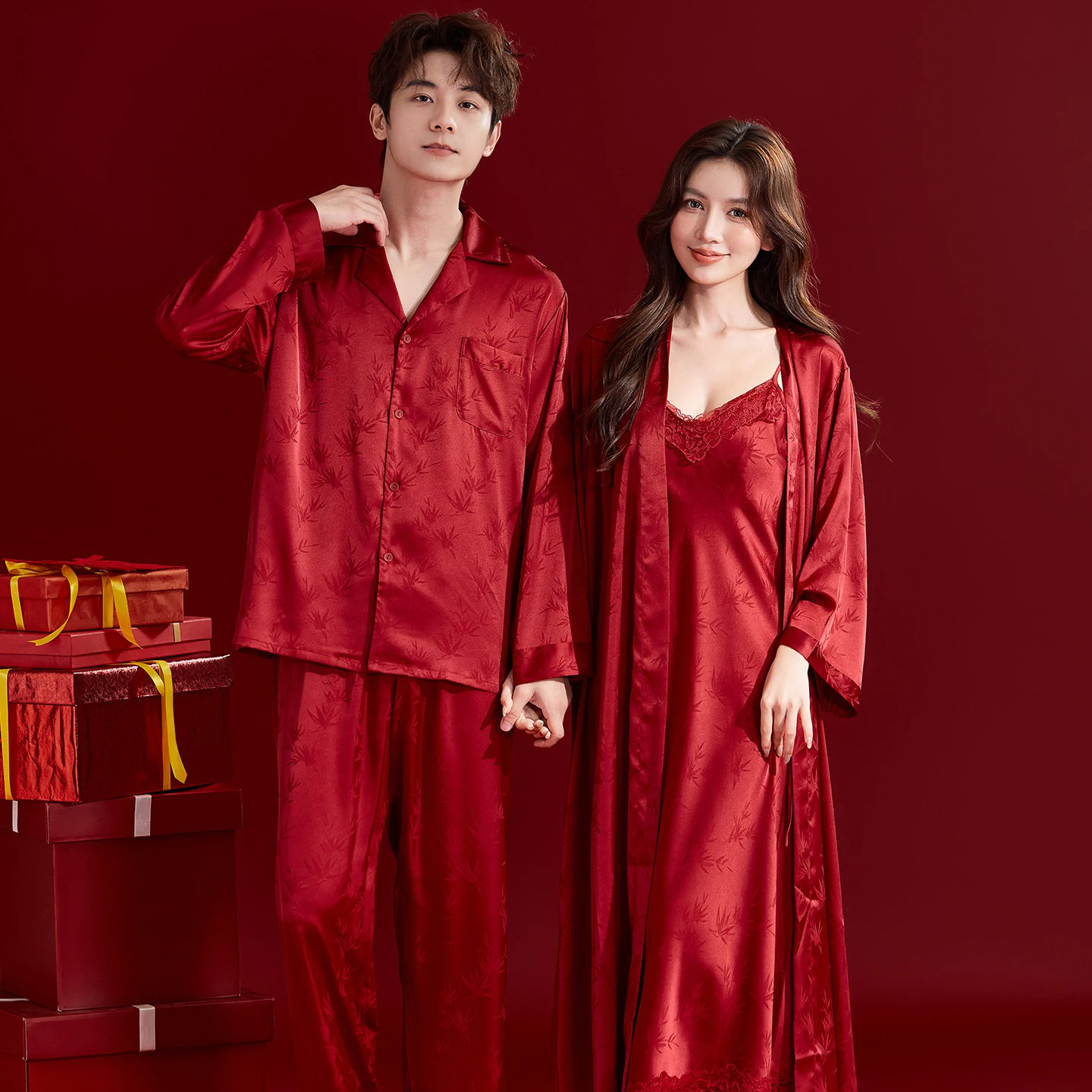 真丝情侣睡衣套装新婚本命年