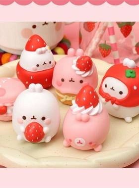 韩国正版MOLANG兔土豆兔草莓蛋糕甜点小公仔手办潮玩盲盒摆件礼物