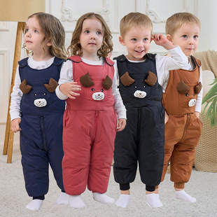 可开档 秋冬男女童夹棉加厚保暖婴儿连体裤 儿童加绒棉裤 宝宝背带裤