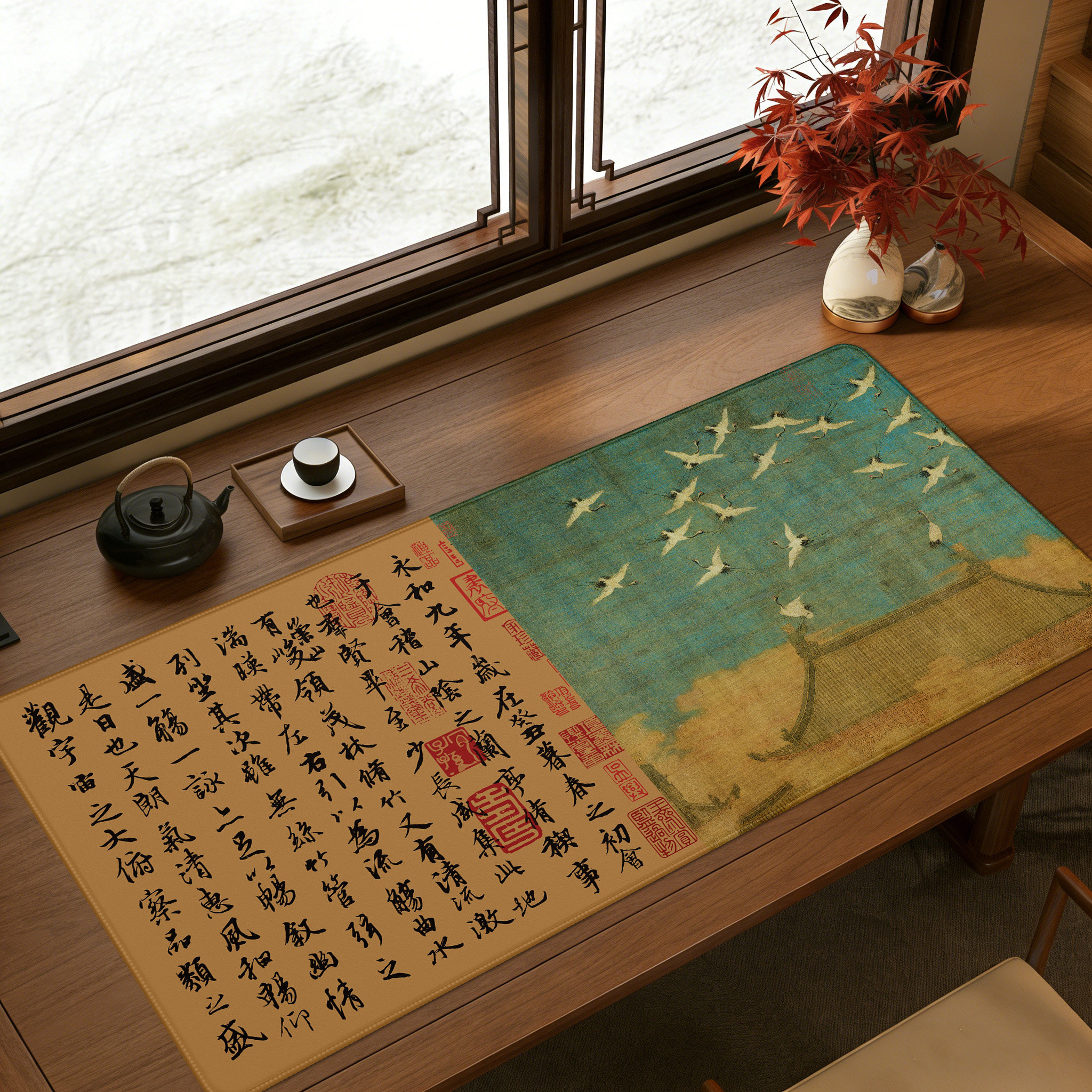 中国风超大古诗词宋徽宗赵佶瑞鹤图书法鼠标垫办公桌可代毛毡画垫
