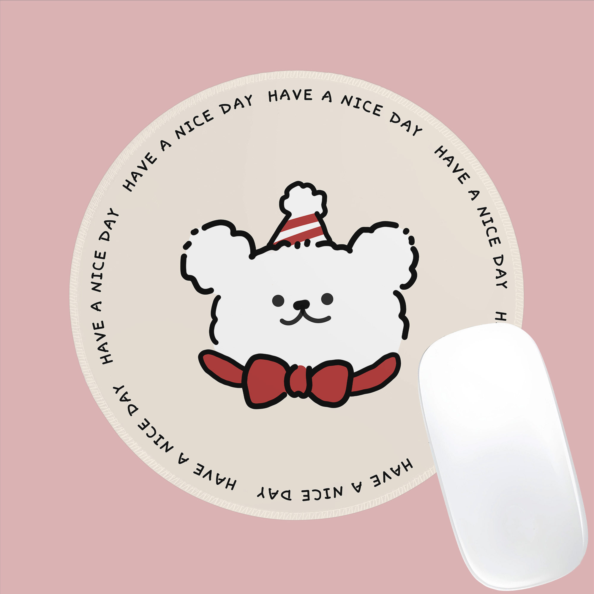 卡通可爱风女生线条狗鼠标垫圆形小号办公桌垫电脑防滑键盘垫子