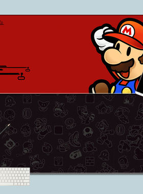 动漫卡通马里奥Mario游戏鼠标垫超大超级玛丽锁边办公电脑键盘垫