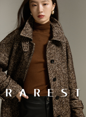 RAREST设计/小个子无忧 羊毛圈呢斜纹粗花呢翻领宽松鱿鱼大衣