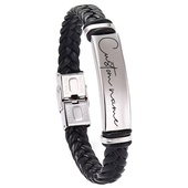 私人定制雕刻名字皮革手镯个性 欧美不锈钢弯管编织手环首饰 男士