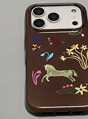 ins风棕抹小马适用于iPhone17 Pro Max手机壳美版新款菲林二合一苹果16pro防摔12全包15保护套原创1413手机壳