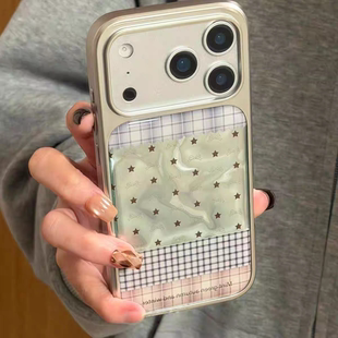 ins复古格纹褶皱星星滴胶手机壳适用苹果iPhone17promax手机壳软边16防摔15原创小米141312/11华为mate60P780