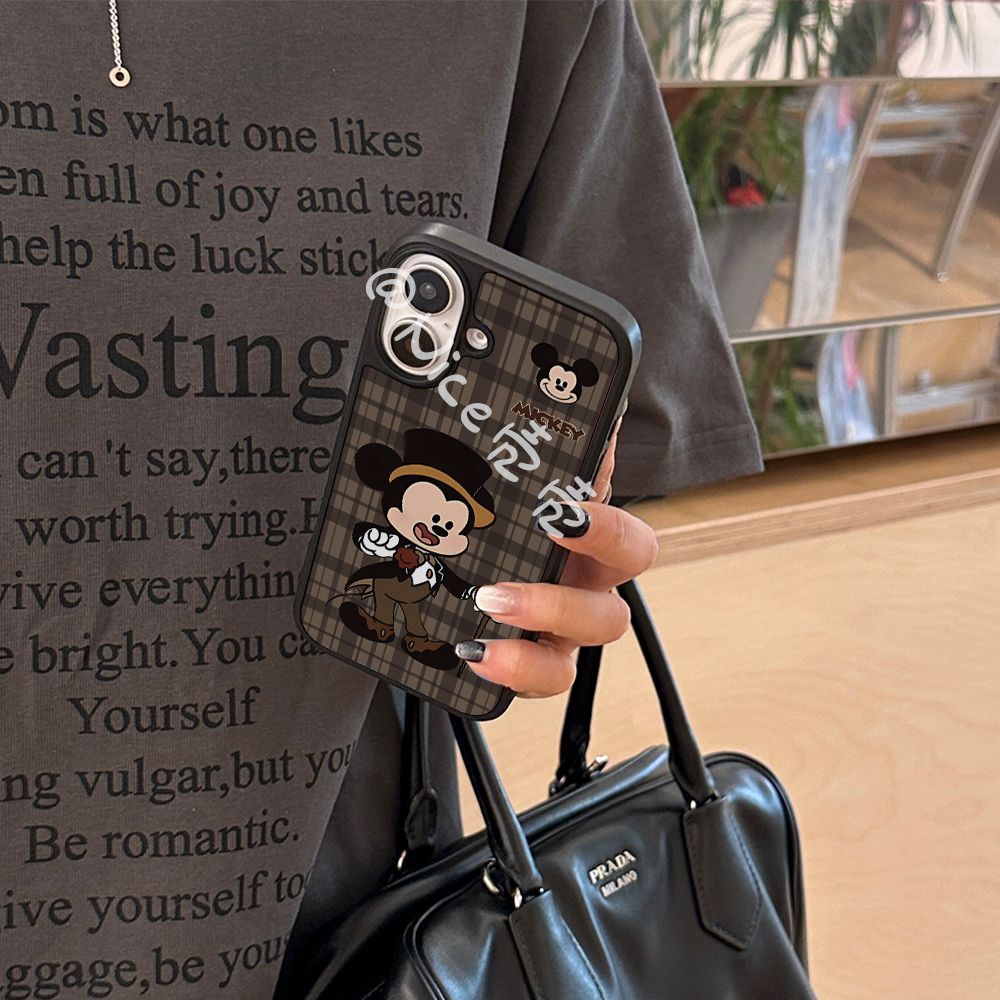 ins风卡通卡其米奇黑边软壳适用苹果iPhone17promax手机壳16pro15小米14Pro保护套华为mate60P70防摔三星S23