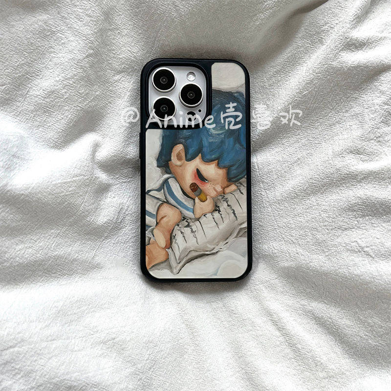 原创ins风涂画小野亚克力黑边适用苹果iPhone16promax手机壳15pro小米14Pro保护套华为mate60P70防摔三星S23