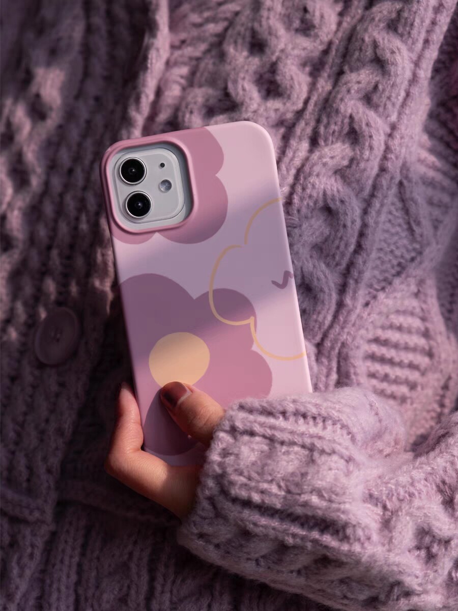 粉色韩系复古花适用于苹果15promax手机壳iPhone13个性菲林11高级感12华为mate60小米14plus个性创意小众简约