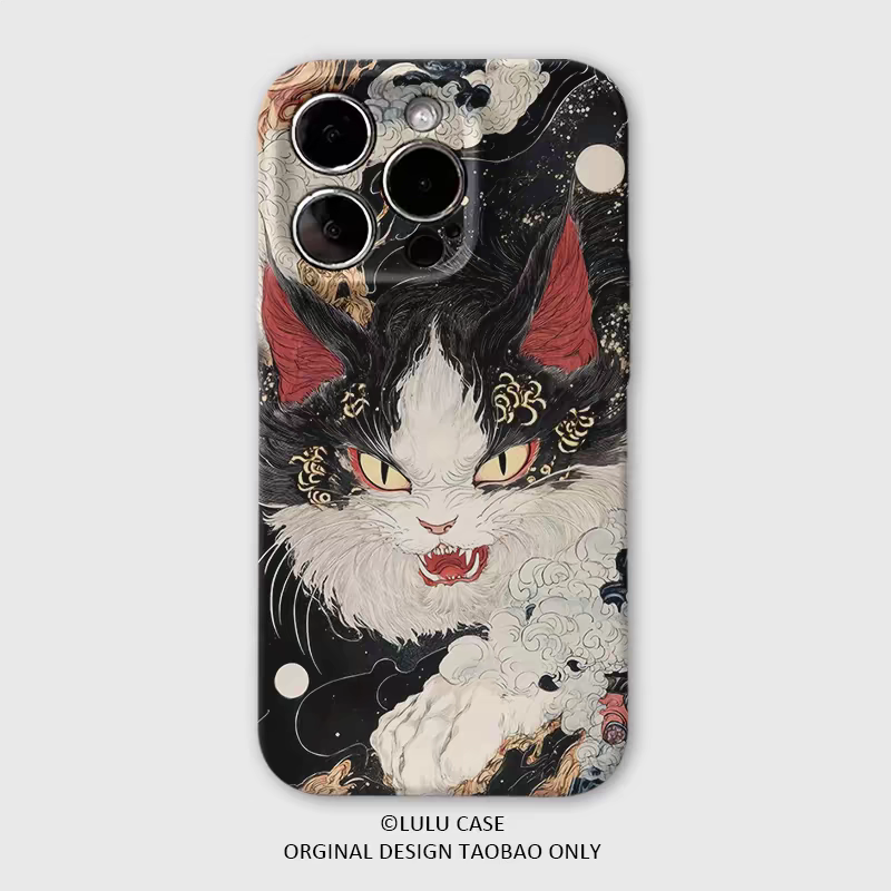 适用于iPhone16Promax浮世绘中的猫15pro手机壳13pro创意xr艺术12mini软壳11高级感15plus潮流苹果14promax