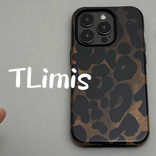 适用豹纹棕色个性韩国菲林壳二合一苹果16promax手机壳iPhone17新款14promax磨砂13pro高级13防摔12保护壳