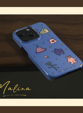 ins小众童趣插画蓝色适用于苹果15promax手机壳iPhone13个性菲林11高级感12华为mate60小米14plus小众卡通