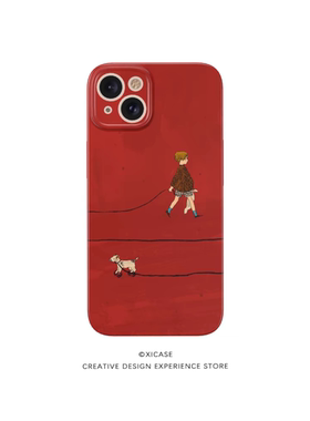 遛狗女孩小众iPhone15菲林硬壳13promax苹果12华为p50红色mate60小米14适用oppo荣耀复古nova11手机壳vivox90