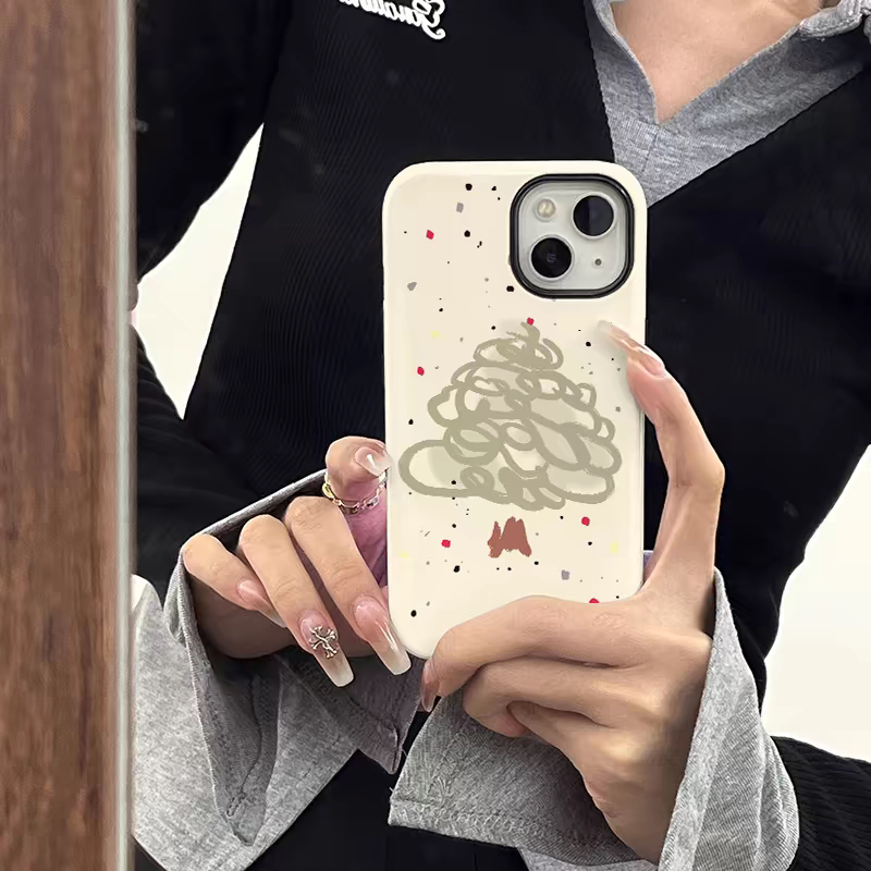 适用线条圣诞树韩国菲林壳二合一苹果14手机壳iPhone15新款16promax磨砂13pro高级15防摔12日韩11保护壳