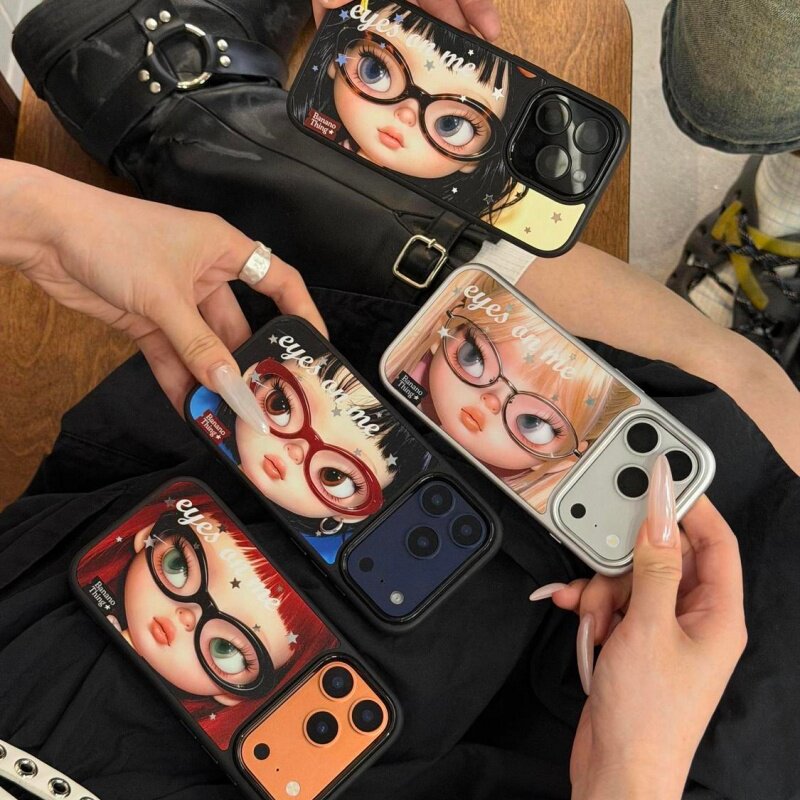 ins风可爱复古眼镜女孩银边玻璃壳适用苹果iPhone17promax手机壳16pro小米15Pro保护套华为mate60P70荣耀oppo