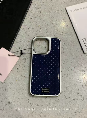 ins风复古深蓝波点滴胶手机壳适用苹果iPhone17promax手机壳软边16防摔15原创小米141312/11华为mate60P780