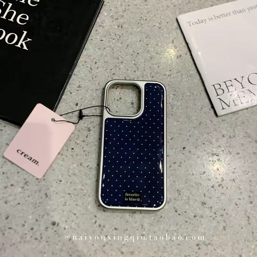 ins风复古深蓝波点滴胶手机壳适用苹果iPhone17promax手机壳软边16防摔15原创小米141312/11华为mate60P780