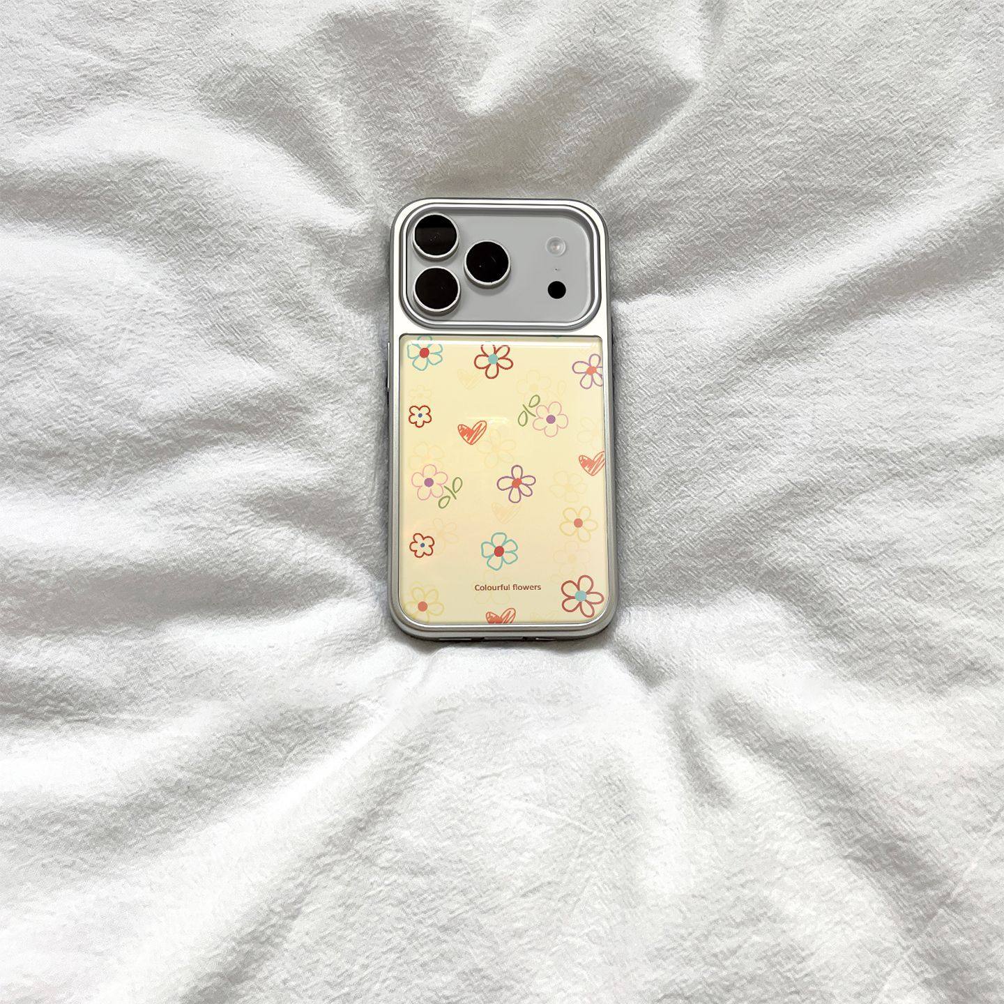 ins韩系复古五叶小花电镀银边适用苹果小米iPhone17promax手机壳16pro14Pro保护套华为mate60P70三星S23软壳