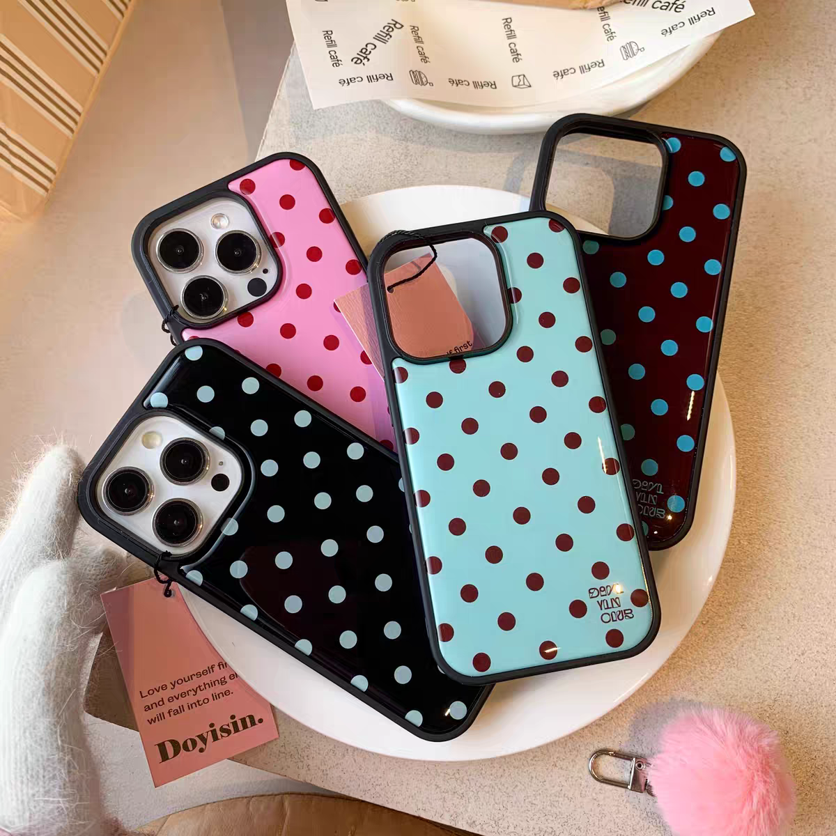 ins风韩系高级原创滴胶波点黑边适用iphone17air/17promax保护壳苹果16手机壳16promax保护套15防摔13/14外壳