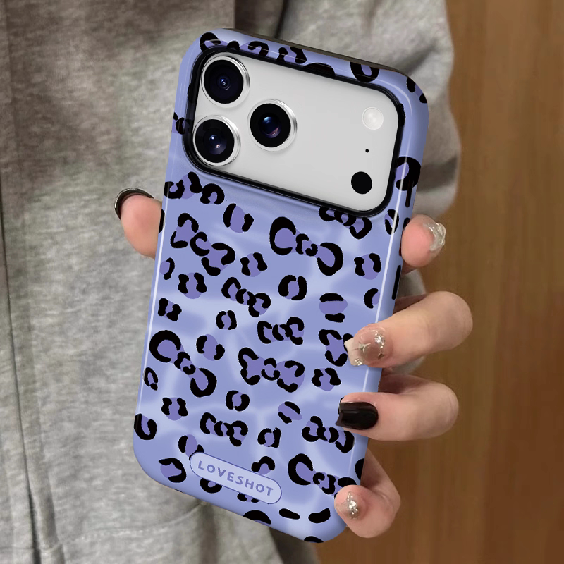 ins紫色系豹纹适用于苹果17iPhone16promax小米15opporeno14一加13mate60华为p80荣耀400菲林手机壳vivox200