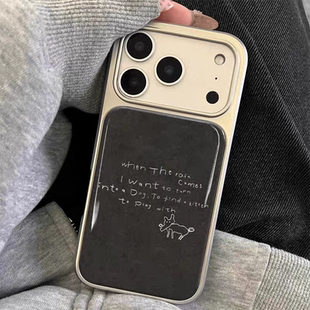 ns手绘小狗英文韩系新款银边滴胶手机壳适用苹果iPhone17promax手机壳软边16防摔15原创14可爱13保护套12/11