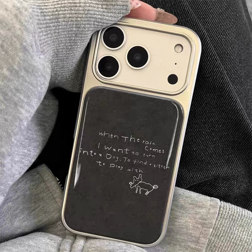 ns手绘小狗英文韩系新款银边滴胶手机壳适用苹果iPhone17promax手机壳软边16防摔15原创14可爱13保护套12/11