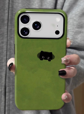 ins绿小黑猫适用iPhone16promax苹果17小米15新款mate70华为p80nova荣耀400菲林手机壳opporeno一加vivox200