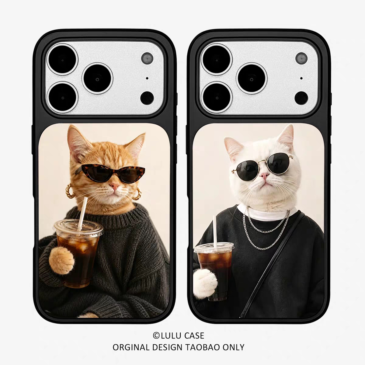 ins风情侣都市酷猫电镀银黑边适用苹果iPhone17promax手机壳16pro小米15Pro保护套华为mate60P70三星S23软壳