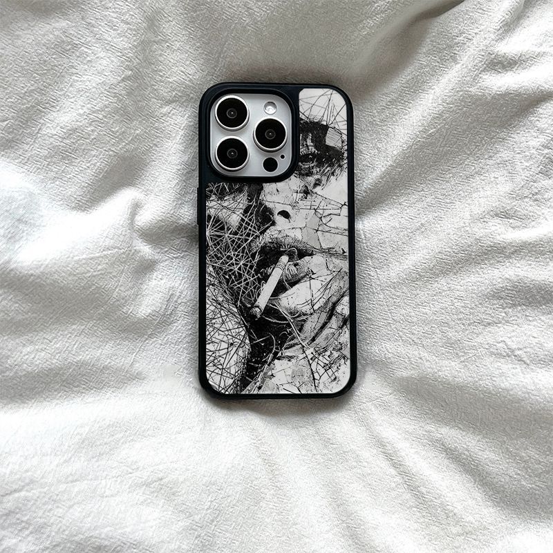 ins风素描淡漠女孩亚克力黑边适用苹果iPhone17promax手机壳15pro小米14Pro保护套华为mate60P70防摔三星S23