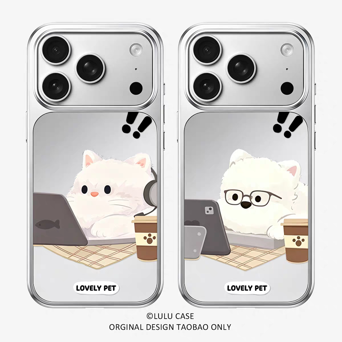 ins情侣萌宠打工日记镜面手机壳适用苹果iPhone17promax手机壳软边16防摔15原创小米141312/11华为mate60P780