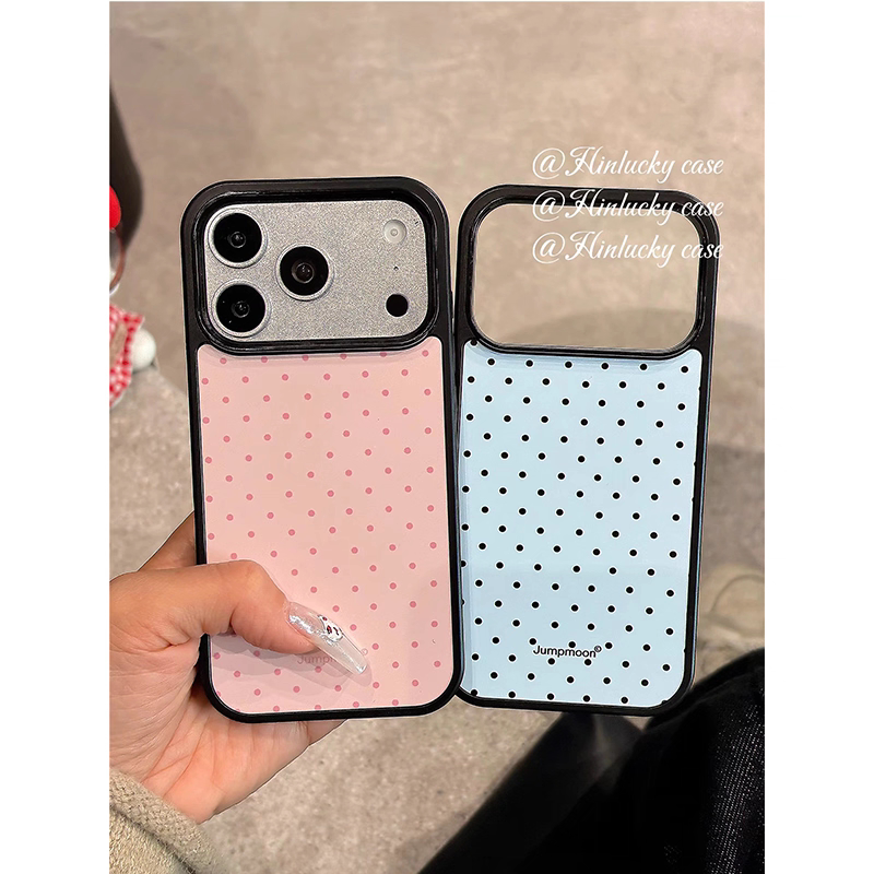 个性极简粉蓝色波点秋冬ins玻璃手机壳适用苹果iPhone17promax手机壳软边16防摔15原创14可爱13保护套12/11