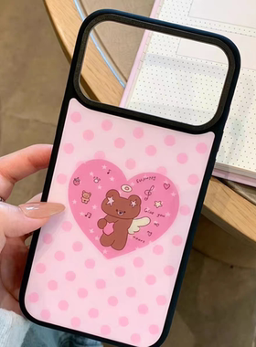 韩系ins小熊爱心波点少女风黑边壳适用苹果iPhone17promax手机壳16pro小米15Pro保护套华为mate60P70荣耀oppo