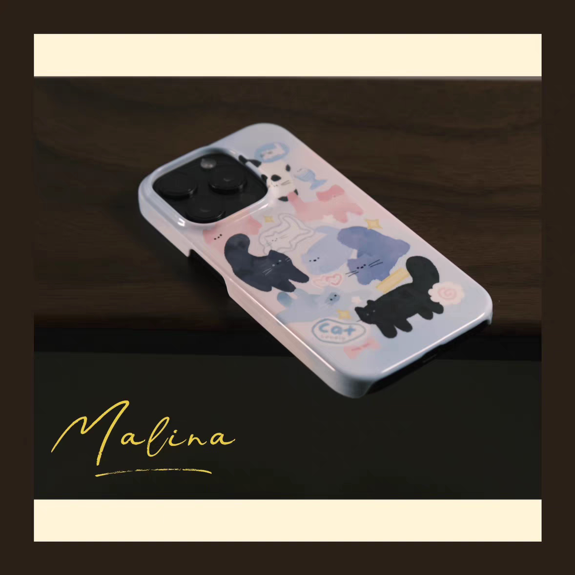 涂鸦猫咪蓝色Cat适用于苹果15promax手机壳iPhone13菲林11高级感12华为mate60小米14plus不撞壳创意个性气质