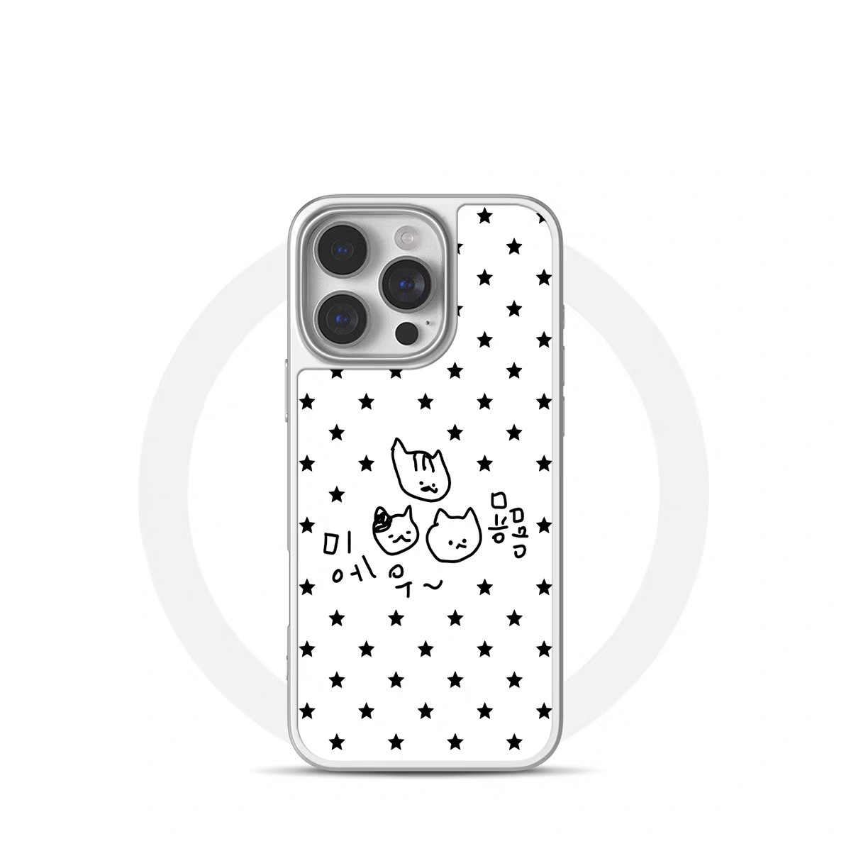 insY2K涂鸦星星猫咪电镀银黑边适用苹果iPhone17promax手机壳16pro小米15Pro保护套华为mate80P70三星S23软壳