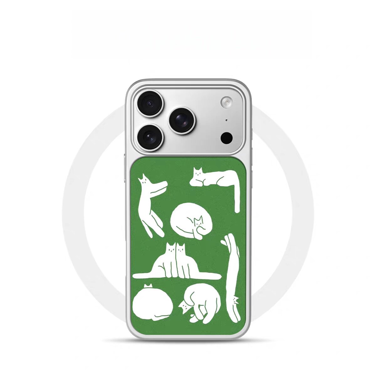 ins绿色喵星人电镀银黑边适用苹果iPhone17promax手机壳16pro小米15Pro保护套华为mate60P70防摔三星S23软壳