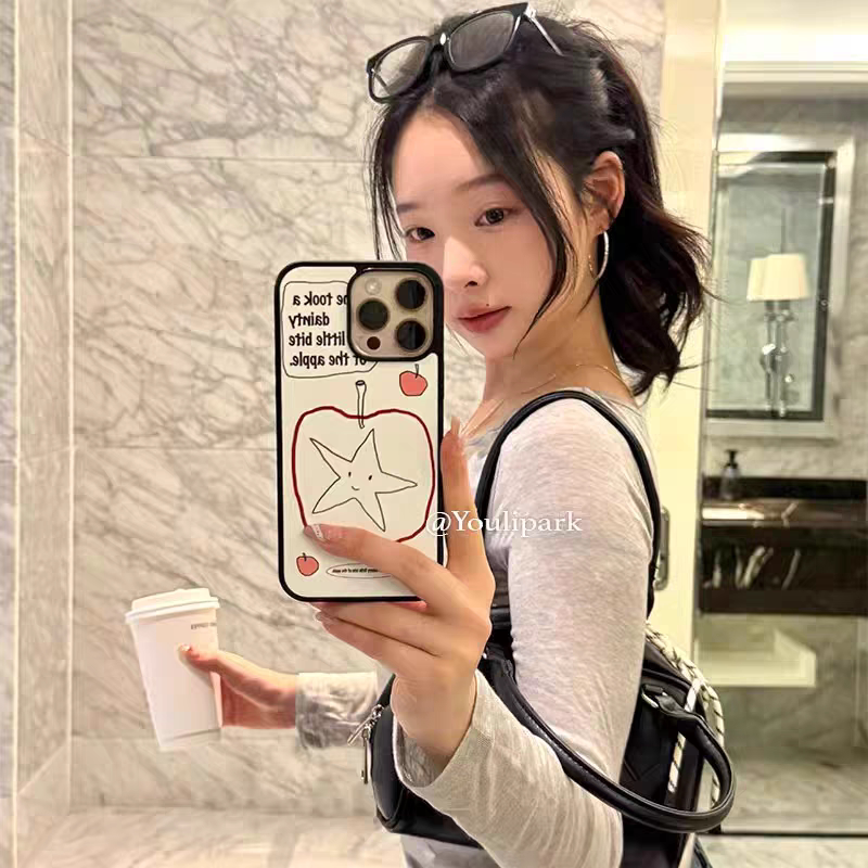 ins风涂鸦樱桃星星亚克力黑边适用苹果iPhone16promax手机壳15pro小米14Pro保护套华为mate60P70防摔三星S23