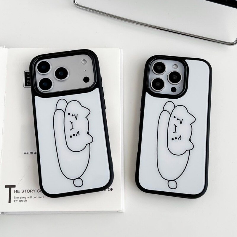 韩国ins夏日复古可爱小猫黑边壳适用苹果iPhone17promax手机壳16pro小米15Pro保护套华为mate60P70荣耀oppo