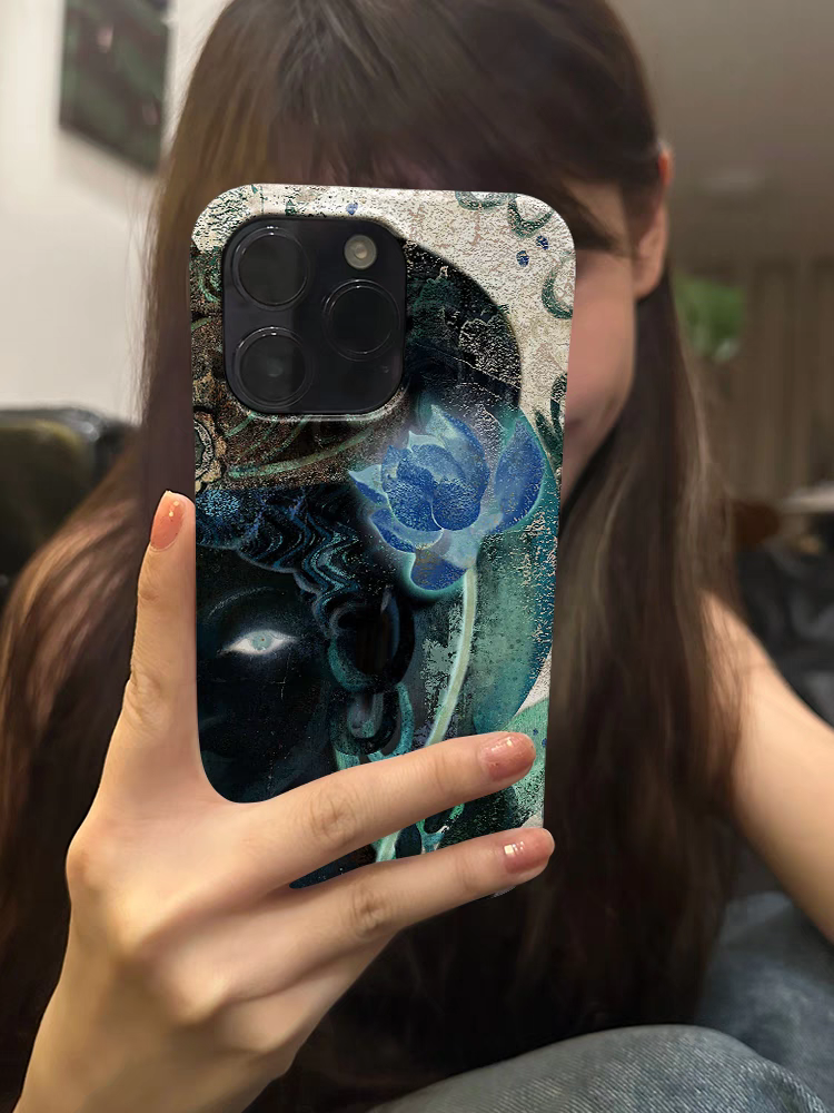 适用于苹果15promax手机壳iPhone13菲林11高级感12华为mate60小米14plus艺术异国菩萨蓝莲花不撞壳性新款小众