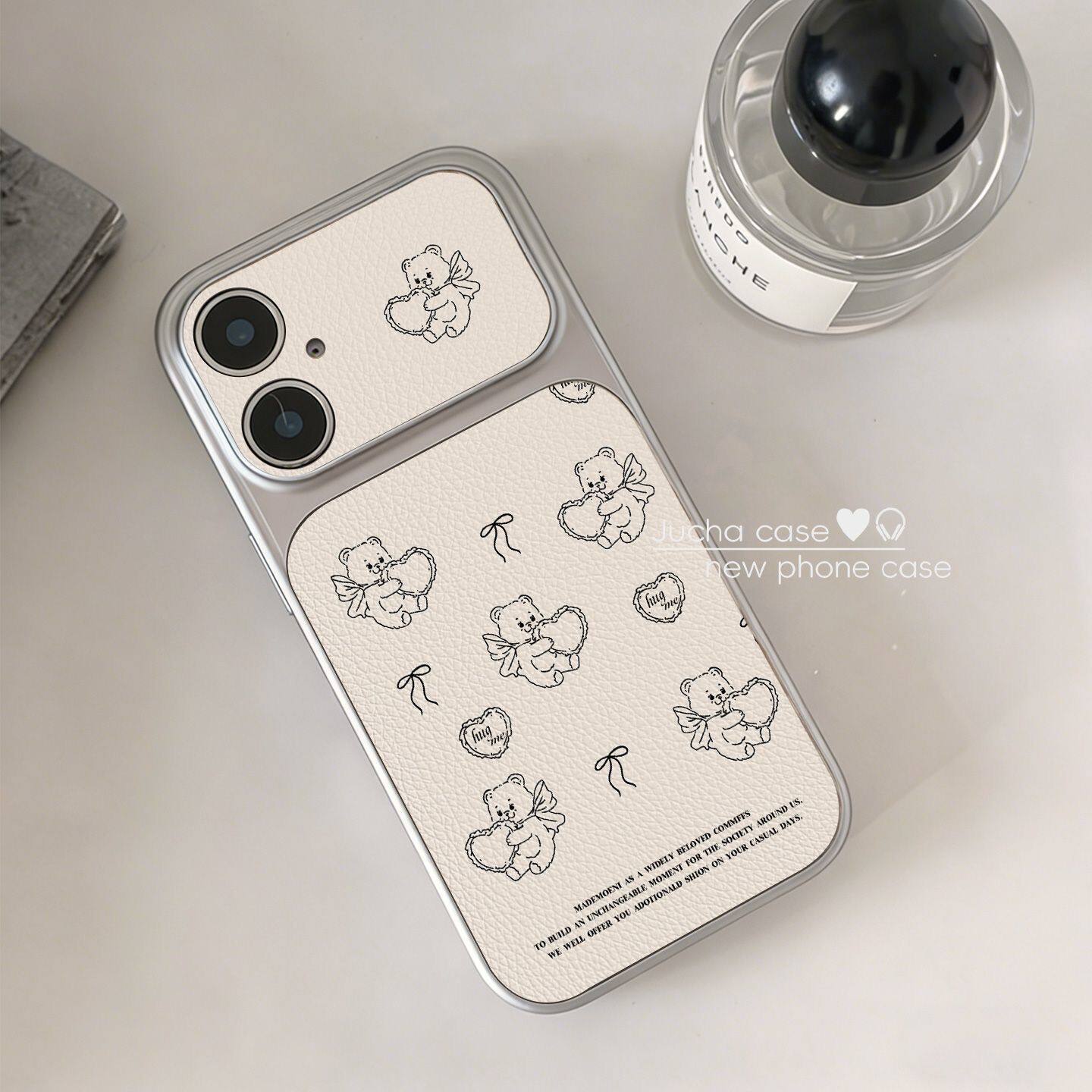 天使小熊大视窗皮质适用苹果17手机壳iPhone17promax新款16pro情侣15promax高级感全包14pro防摔13plus保护套