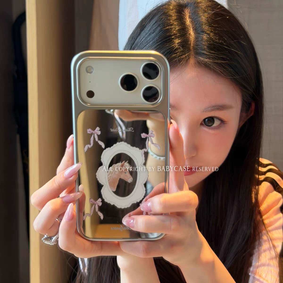 ins风复古可爱小马镜面手机壳适用苹果iPhone17promax手机壳软边16防摔15原创小米141312/11华为mate60P780