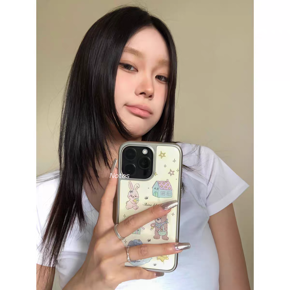 ins风可爱小熊插画兔子银边手机壳适用苹果iPhone17promax高级感16保护15亮面14pro13防摔12/11pro秋冬新款