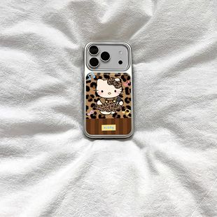 ins风复古豹纹凯蒂猫滴胶手机壳适用苹果iPhone17promax手机壳软边16防摔15原创小米141312 11华为mate60P780