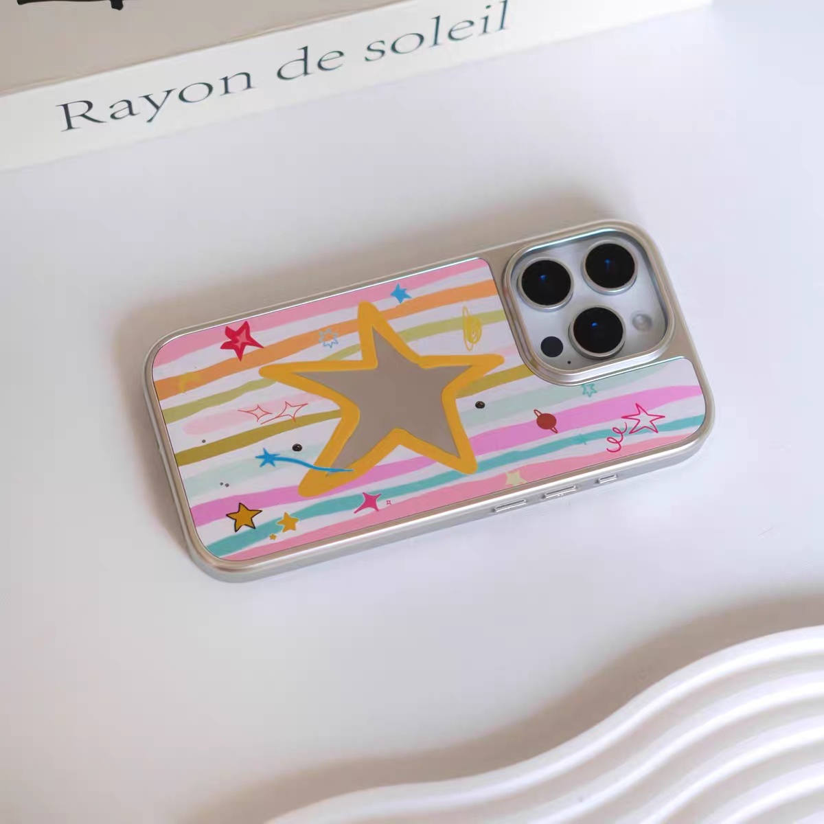 彩色条纹星星镜面韩系银边手机壳适用苹果iPhone17promax高级感保护套小众16plus磨砂15pro14防摔简约13气质