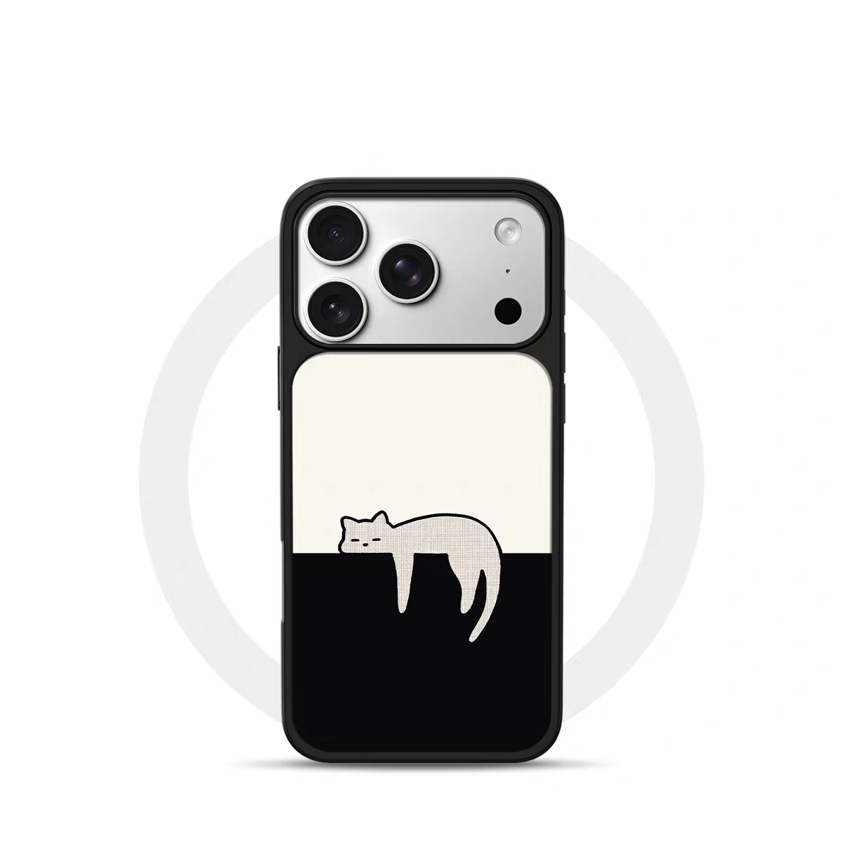 ins风慵懒黑白小猫电镀银黑边适用苹果iPhone17promax手机壳16pro小米15Pro保护套华为mate80P70三星S23软壳