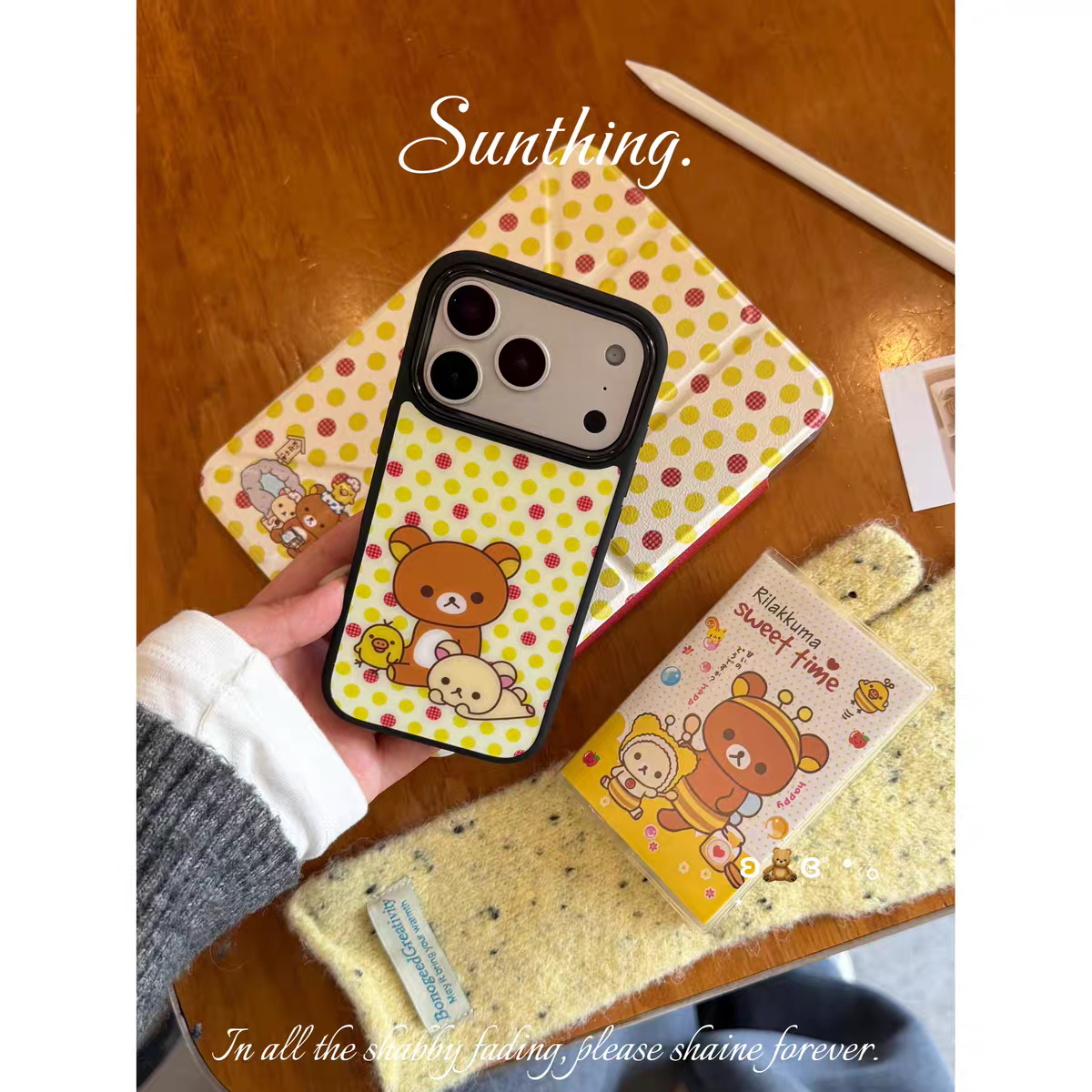 复古风波点轻松熊可爱插画黑边壳适用苹果iPhone17promax手机壳16pro小米15Pro保护套华为mate60P70荣耀oppo